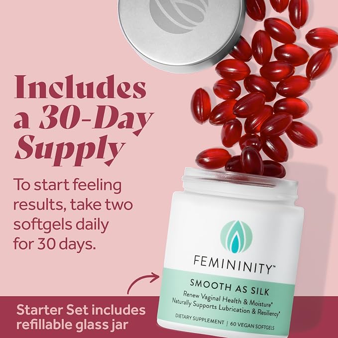 Femininity Smooth as Silk Softgels for Vaginal Dryness, 60-Day Refill | Sea buckthorn oil with 365mg Omega 7 plus Omega 3 & 9. Supports natural moisture.