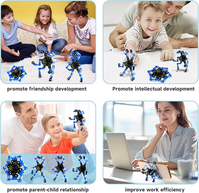 4 Pcs Fidget Toys Transformable Fidget Spinners Autism ADHD Anxiety Stress Relief Sensory Toys for Kids and Adults Deformable Robot Spinner Fingertip Gyros for Party Favors Classroom Prizes（Blue）