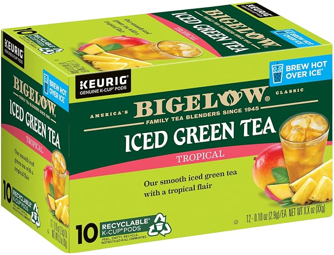 Bigelow Tea Unsweetened Tropical Green Iced Tea Keurig K-Cup Pods, Caffeinated Tea Keurig Tea Pods, 10 Count (Pack of 6), 60 Total K-Cup Pods