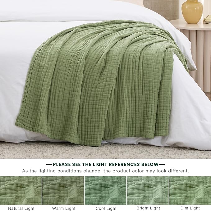 Love's cabin 100% Cotton Muslin Blanket, 6 Layer Lightweight Breathable Gauze Throw Blanket 50 x 60 Inches, Soft All Season Blanket for Couch, Bed, Sofa, Sage Green