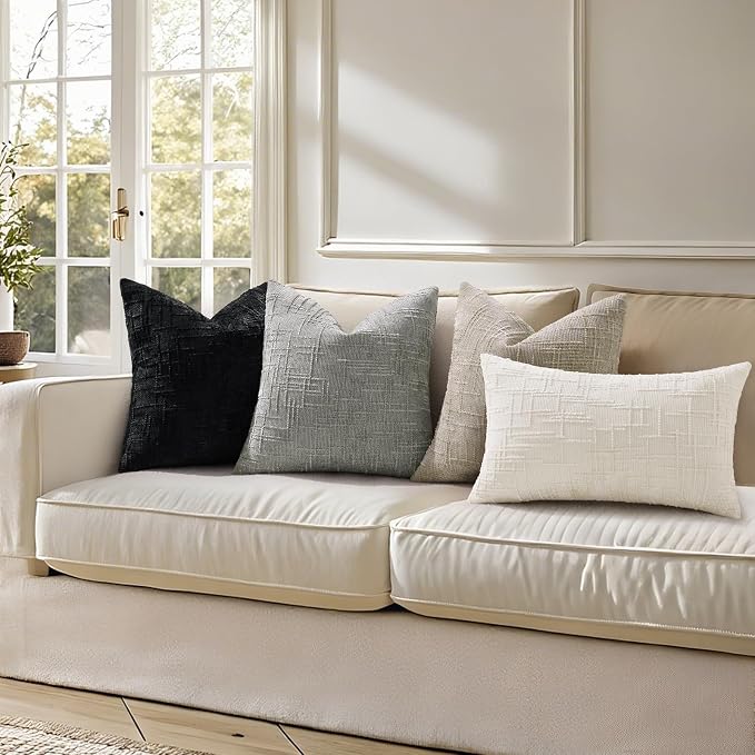 decorUhome Textured Chenille Throw Pillow Covers 24x24 Set of 2 Grey | Fall Modern Farmhouse Soft Cozy Slubby Couch Pillow Cases Boho Decorative Pillow Cases for Bed Sofa Living Room Home Decor