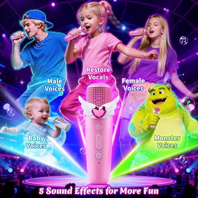 Unicorn Karaoke Machine with Wings & Castle Lights,2 Gem Microphones & 5 Magic Voice,Mini Bluetooth Speaker,Princess Toys & Unicorn Toys for Girls Age 3 4 5 6 7 8 9 10 Valentine's Day Birthday Gifts