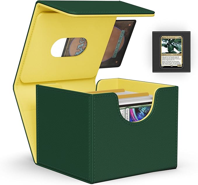 ZLCA MTG Commander Deck Box, Card Deck Box for Trading Card, Holds 110+ Double Sleeved Cards Fits for TCG CCG Magic Cards with 2 Dividers (Green & Yellow)