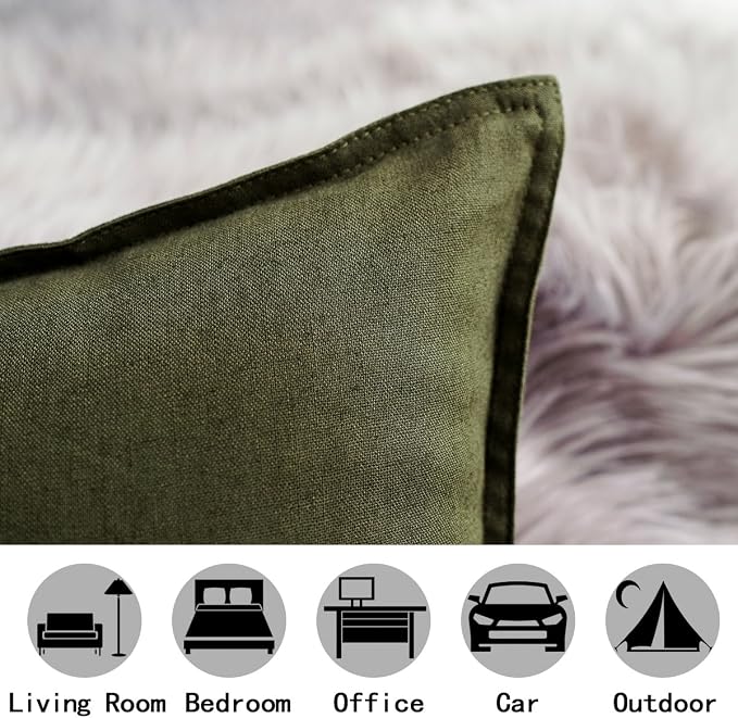 Jeanerlor Cotton Linen Square Decorative Throw Pillow Case Cushion Cover with Twin Needles Stitch on Edge,for Wedding Party Gift Car 12"x20"(30 x 50cm), Olive Green