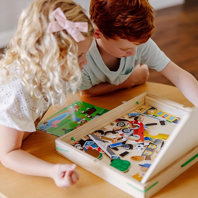 Melissa & Doug Wooden Magnetic Matching Picture Game with 119 Magnets and Scene Cards Magnetic Book Scenes for Kids Ages 3+