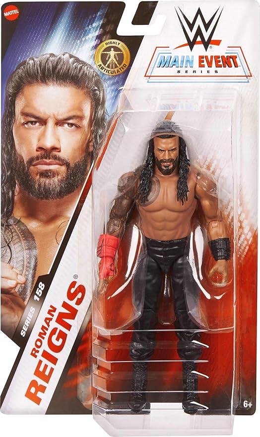 Mattel WWE Roman Reigns Action Figure, Main Event Series #158, 6-inch Collectible Superstar with 14 Articulation Points & Life-Like Look