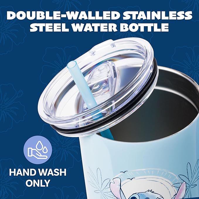 Silver Buffalo Disney Lilo & Stitch Minimalistic Design Ocean & Tropical Stainless Steel Tumbler with Handle and Straw, Fits in Standard Cup Holder, 40 Ounces (Pack of 12)