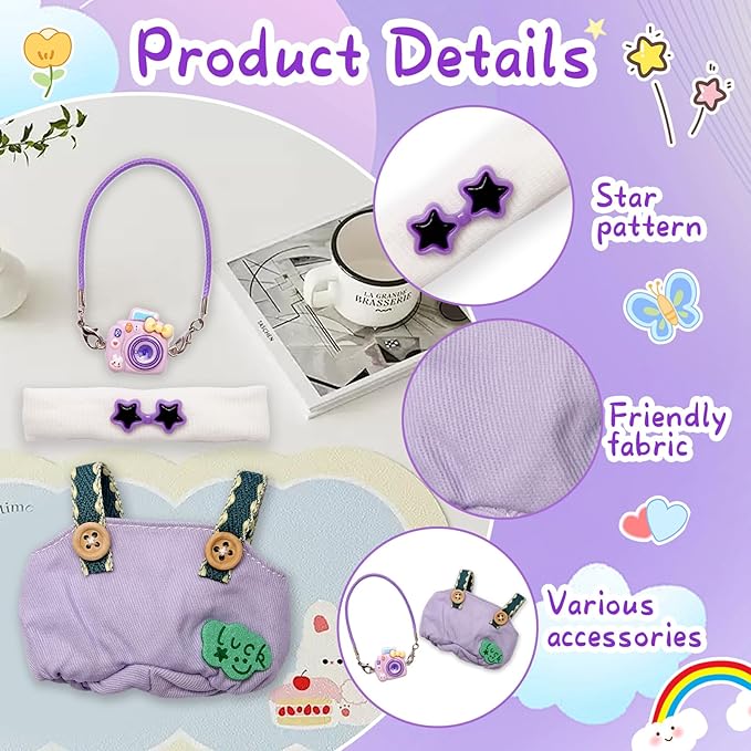 Dolls Clothes for 17cm Dolls Accessories, 3 Piece Set Outfits for Doll, Handcrafted Stylish Doll Clothes(NO Doll) (Purple)