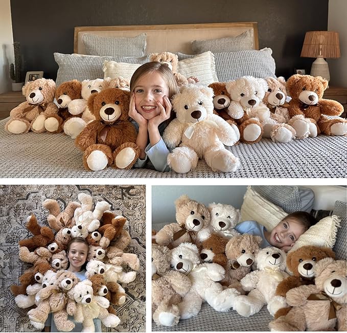 MaoGoLan 15 Pack Teddy Bears in Bulk, 14inch Small Stuffed Animals Teddy Bears for Baby Shower Wholesale Plushies for Themed Birthday Wedding Party Favors - 3 Colors