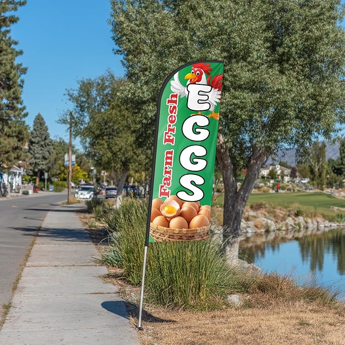 Fresh Eggs Feather Flag for Storefronts Fairs,6 FT (Flagpole Not Included) | Business Advertising Flag