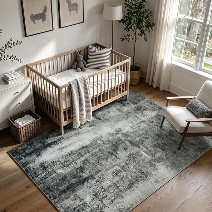 Washable Rugs 5x7 Area Rugs for Living Room,Bedroom,Dining Room,Nursery | No Creases,Stain Resistant,Non Slip Modern Abstract Soft Low Pile Carpet for Hardwood,High-Traffic Area,Kids & Pet Friendly