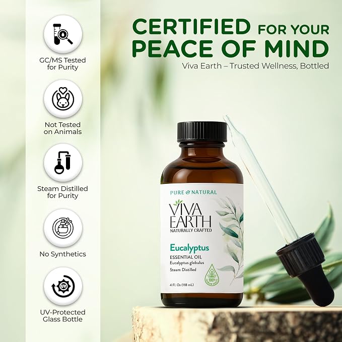 Eucalyptus Essential Oil – 100% Pure and Natural Eucalyptus Essential Oil for Diffuser, Aromatherapy, Massage, Hair, Scalp and Skin, Soap and Candle Making – with Dropper, 4 oz
