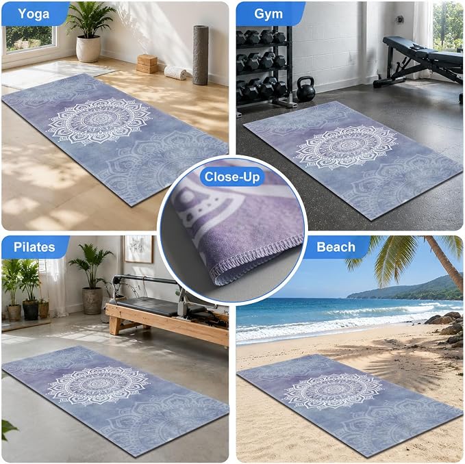 Yoga Mat Towel, Hot Yoga Non Slip with 4 Corner Pockets, 74 x 26 in | Soft Absorbent Microfiber With Four Corner Pockets, Fits Over Yoga Mats For Hot Yoga, Pilates, Gym, And Travel
