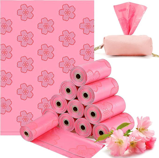 Portable Sanitary Napkin Disposal Bags Sakura Scented with Pink Bag Dispenser 0.5 Gallon Fits Tampons, Sanitary Napkins, Diapers 165 pcs