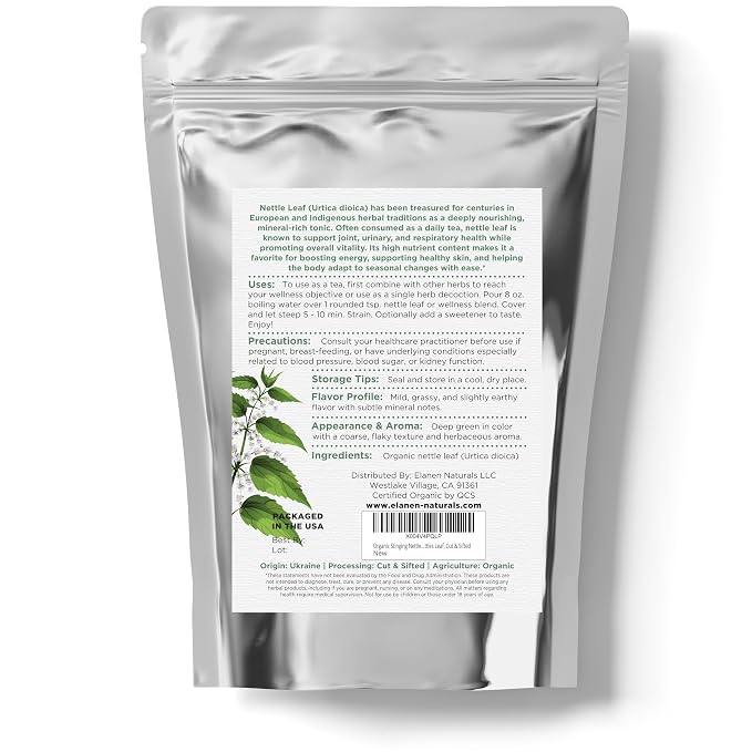 Organic Stinging Nettle 4 oz. (113g), USDA Certified Organic Nettle Leaf Tea, Ortiga, Stinging Nettles Leaf, Cut & Sifted