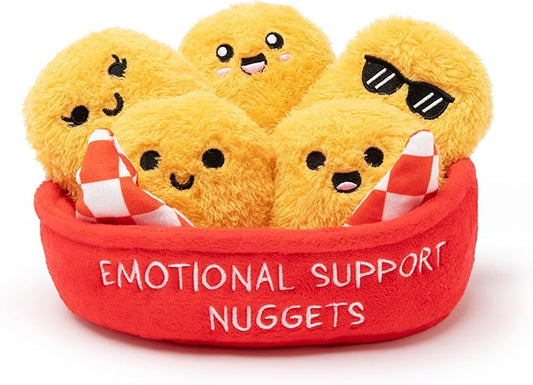 Emotional Support Chicken Nuggets by Relatable, Cuddly Plush Collectibles and Squishy Toys, Cozy Fall Gifts and Fun Trick or Treat Toys, Includes 5 Plushies with Carrying Basket