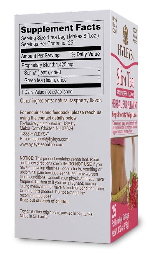 Hyleys Slim Tea Raspberry Flavor - Weight Loss Herbal Supplement Cleanse and Detox - 25 Tea Bags (1 Pack)