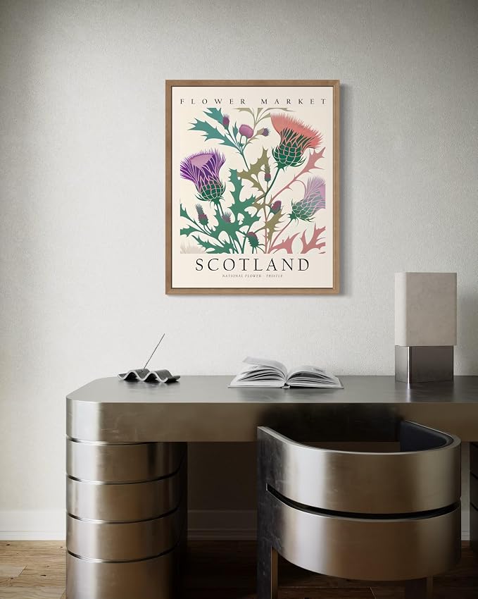 Scotland Flower Market Art Print Poster, Wall Art Floral Painting Botanical Decor for Bedroom, Kitchen, Bathroom Livingroom Decoration 82B (Scotland, 14"L x 11"W, Wood Frame)