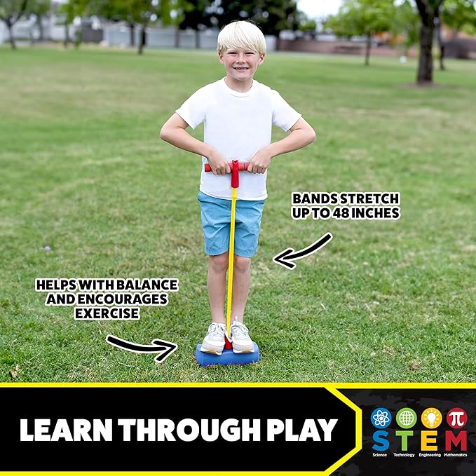 Dueling Stomp Hopper Pogo Stick - Jump, Bounce & Squeak Foam POGO Jumper for Kids - Toddler Pogo Stick with Soft Grips & Stretchy Bands - STEM Indoor & Outdoor Toys for 3-5 Year Olds