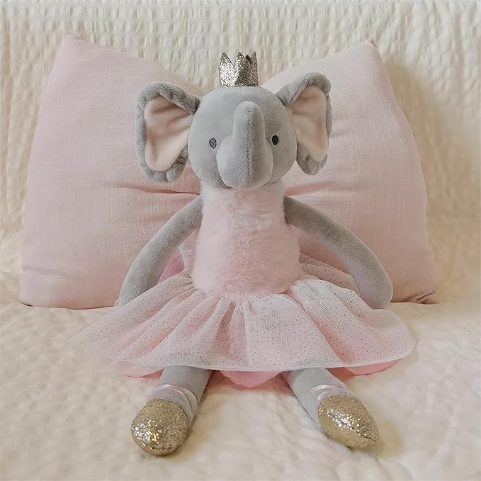 Princess Elephant Stuffed Animals,15.7" Pink Stuffed Elephant Plush with Skirt and Crown,Cute Doll for Girls