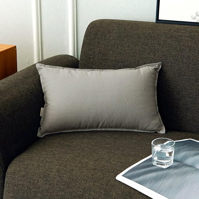 Jeanerlor Cotton Linen Square Decorative Throw Pillow Case Cushion Cover with Twin Needles Stitch on Edge, 12"x20"(30 x 50cm), Silver Grey