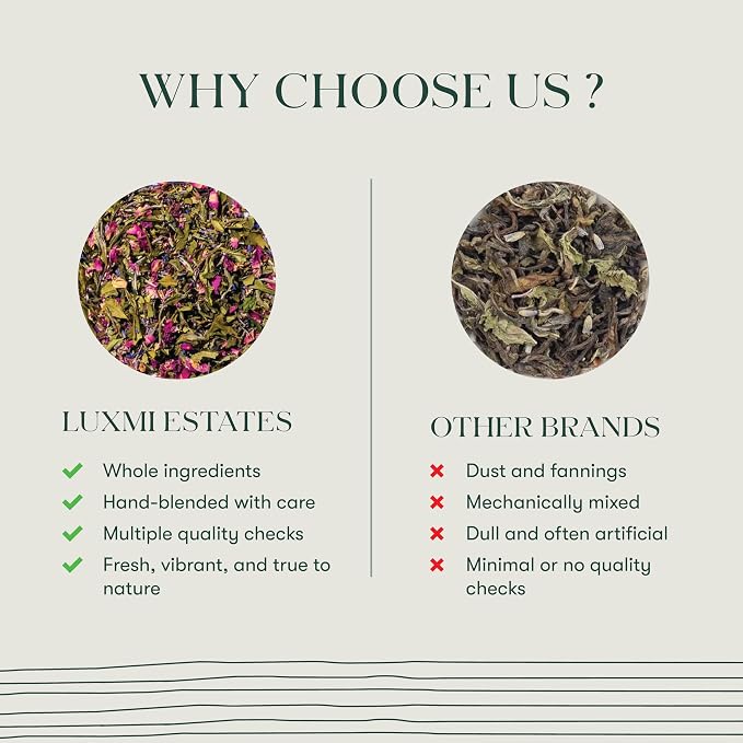 Luxmi Estates Lavender Valley Organic Lavender Tea (50 Tea Bags) Low Caffeine Tea Bags For Relaxing, Calming, and Stress Relief, With Certified Organic Darjeeling Makaibari White Tea