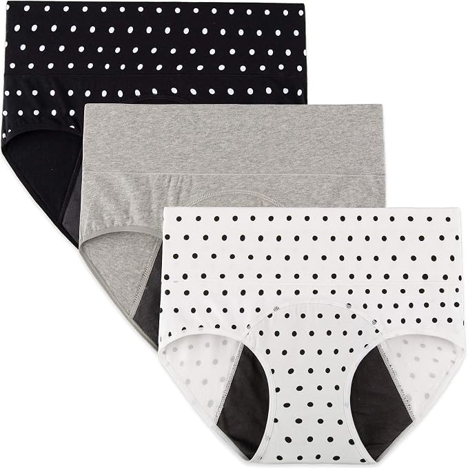 INNERSY Period Underwear for Women High Waisted Leak-Proof Postpartum Menstrual Panties 3-Pack