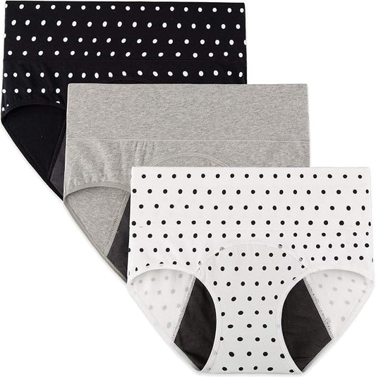 INNERSY Period Underwear for Women High Waisted Leak-Proof Postpartum Menstrual Panties 3-Pack