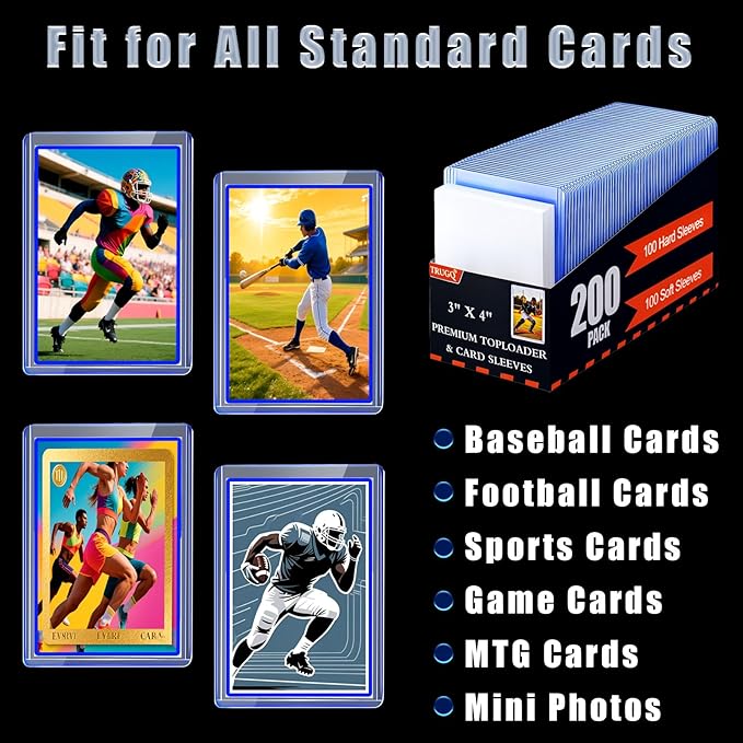 1000 Card Sleeves Toploads for Cards,3" x 4" Baseball Card Protectors,Premium Standard Size Trading Hard Plastic Card Holder for Sports Football Cards(500 Hard Protectors +500 Soft Sleeves)