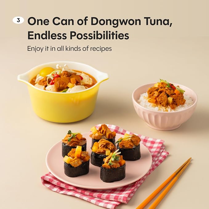 Dongwon Spicy Korean Canned Tuna – No Draining, High Protein | Firm Wild-Caught Skipjack Flakes in Hot Pepper Sauce with Vegetables, Ready to Eat, 5.3oz (150g) per Can, 4-Pack, Made in Korea