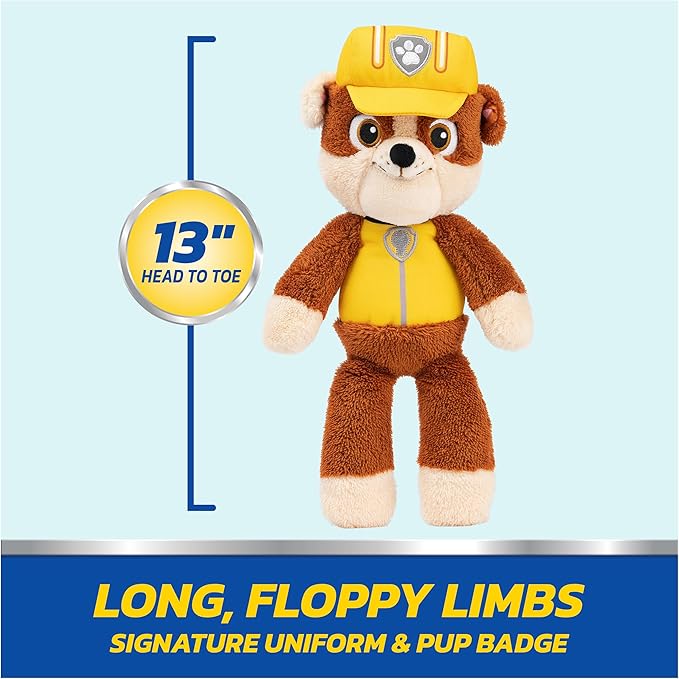 GUND PAW Patrol Official Rubble Take Along Buddy Plush Toy, Premium Stuffed Animal for Ages 1 & Up, Yellow/Brown, 13”