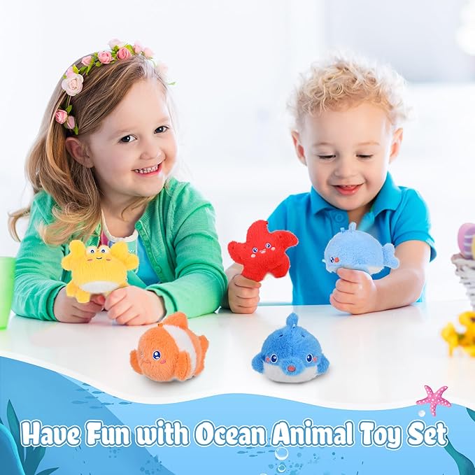 BB FUN HOUSE Ocean Plush Toy Set 5 Packs Soft Easter Sea Stuffed Animals Small Fish, Cuttlefish, Dolphins, Crabs, Starfish Plush Keychain for Party Favor Carnival Prizes Birthday Gifts Goodie Bag