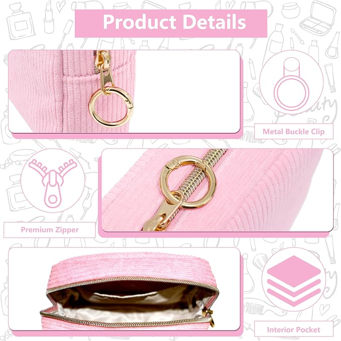Period Bag for Girls, Corduroy Period Kit with Sanitary Pad Pouch, Menstrual Storage Bag and Tampon Holder for Purse, Girls School Essentials,Feminine Care Organizer(Pink)