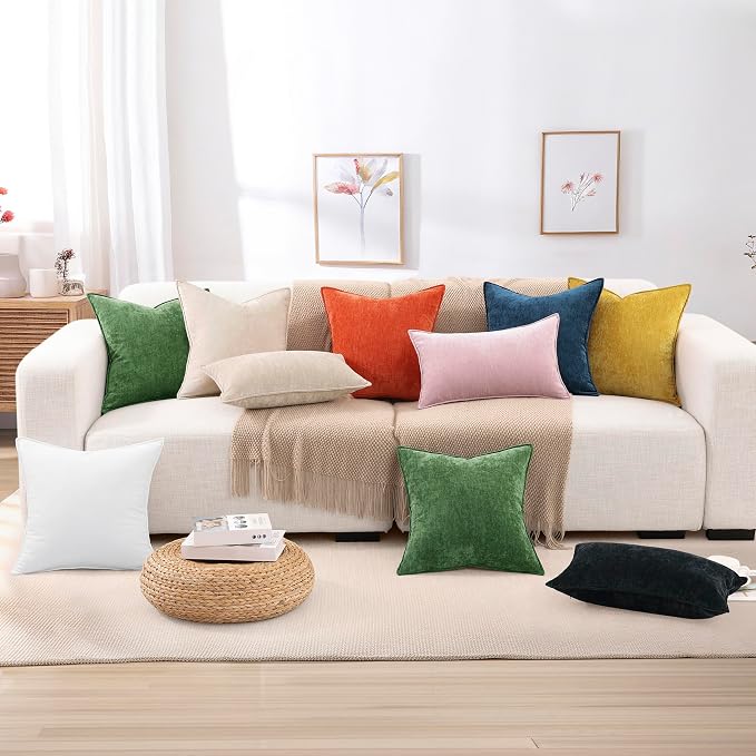 decorUhome Chenille Blush Pink Velvet Throw Pillow Covers 12x20 Set of 2 | Fall Soft Lumbar Couch Decorative Modern Farmhouse Pillow Cases with Elegant Design for Sofa Bed Living Room Home Decor