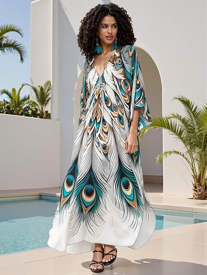 Mumu Dresses for Women Plus Size, Bohemian Kaftan Beach Cover Up Long Maxi Nightgown Soft Loungewear