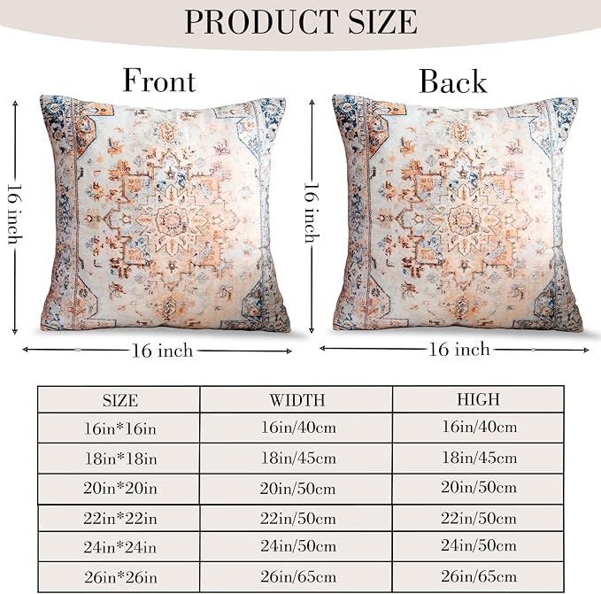 Boho Throw Pillow Covers 16x16 inch Set of 2,Boho Vintage Carpet Pattern Antique Ethnic Decor Double Sided Pattern Cushion Cover Soft Pillow Case Living Sofa Room Bed Square Pillow Cover