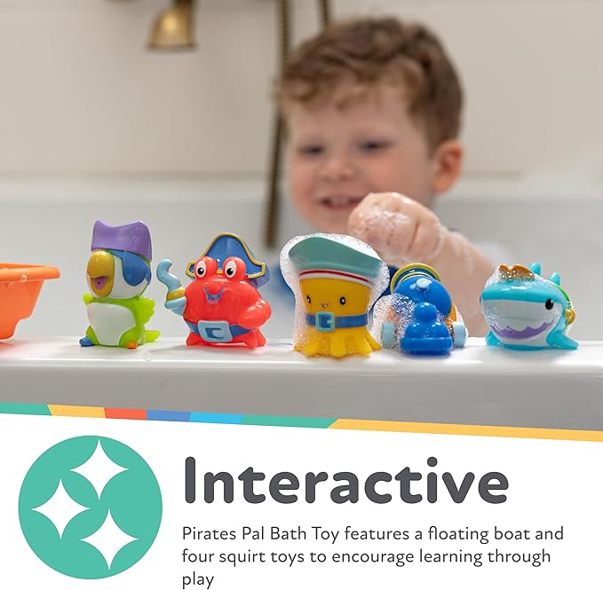 Nuby Pirate Pals Bath Toy Set - Interactive Bath Time Toys - 18+ Months