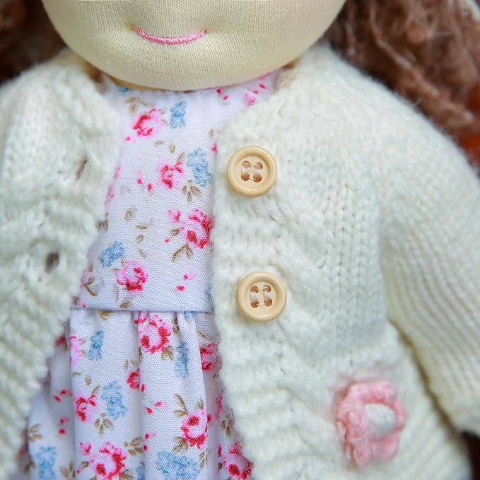 Handmade Waldorf Girl Rag Doll - Amber, 12" Soft Plush, Ideal First Doll for Babies & Toddlers