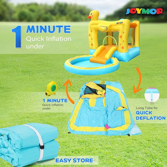 (2026 New) JOYMOR Water Slide Bounce House w/Ball Pit, Slide, Sprinklers, Toddler Bounce House Castle Indoor Outdoor, Inflatable Water Slide for Kids 3-6 (Air Blower, Carrying Bag Included)
