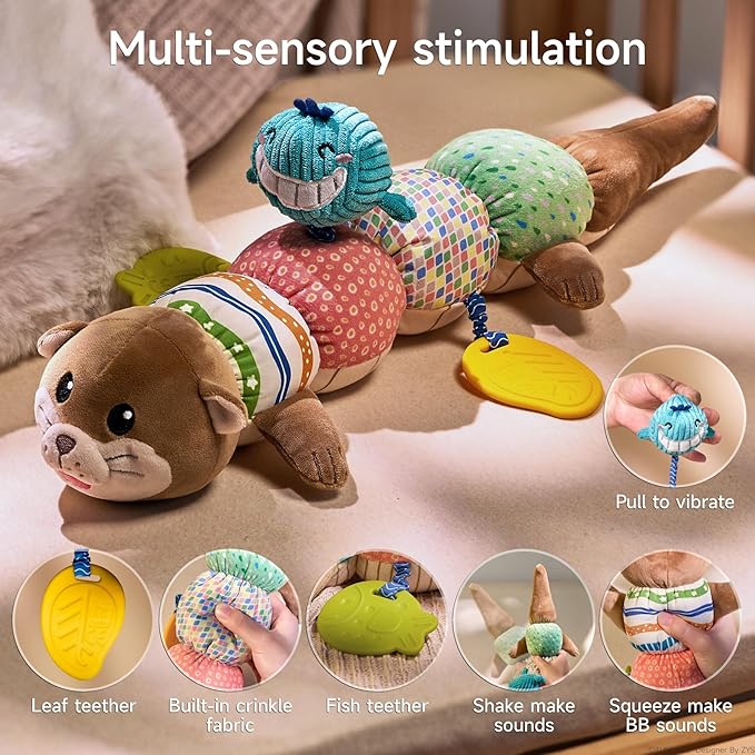 TUMAMA Baby Toy 0-6 Months - Tummy Time Plush Otter Sensory Toy, a Great First Birthday Gift for Boys and Girls Aged 3-12 Months