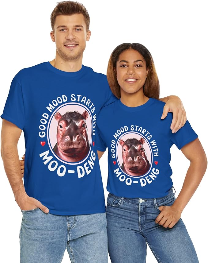 Good Mood Starts with Moo Deng Unisex T-Shirt, Funny Moo Deng Good Mood Minimalist Men and Women Shirt