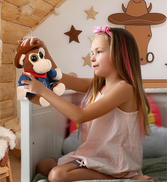 DolliBu Cowboy Stuffed Animal Dress Up Set - Western-Themed Outfit with Hat, Jeans, Vested Shirt, Bandana Cowboy Costume - Pretend Play Accessories for Teddy Bears - Small for 5 to 7 Inch Plush Toys