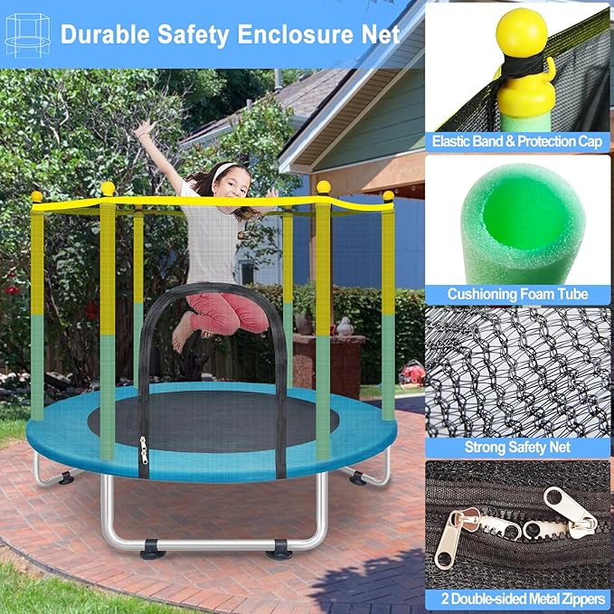 Indoor Trampoline for Kids Ages 1-8, 55" Small Outdoor Toddler Trampoline with Safety Enclosure Net, No-Gap Safe Design, Baby Round Jumping Mat, Recreational Trampolines Birthday Gifts for Boys Girls
