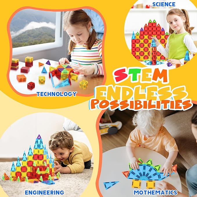 Magnetic Tiles, Travel Mini Magnetic Tiles, STEM Building Blocks Sets, Construction Travel Set Toys for Boys Girls Kids Toddlers Ages 3 4 5 6 7 8 9+ Year Old