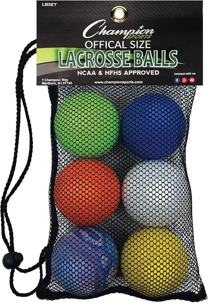 Champion Sports Lacrosse Balls – Official Size SEI Certified, Multi-Color Packs of 3, 6, or 12 for Practice & Games