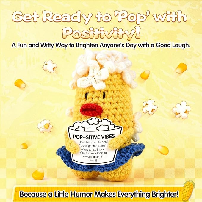Don't Be Afraid to Pop! Positive Corn Crochet Gift - Encouraging Uplifting Present for Anxiety Stress Relief, Fun Inspirational Plushie for Women Men Teens, Office Home Desk Reminder