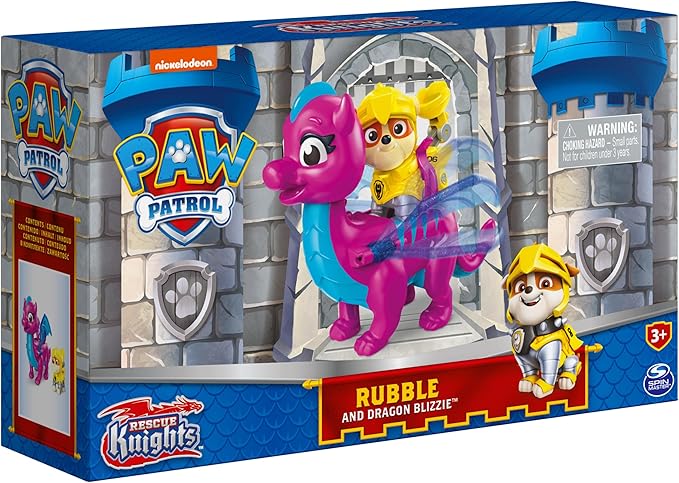 Paw Patrol, Rescue Knights Rubble and Dragon Blizzie Action Figures Set, Kids Toys for Ages 3 and up