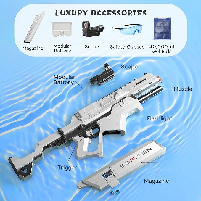 Automatic Gel Ball Blaster Sniper Rifle High Speed 200+ FPS Electric Gel Gun for Outdoor Shooting Game Summer Birthday Gifts Ages 14+