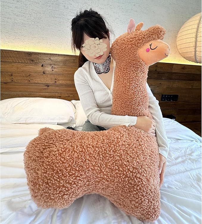 Hofun4U Llama Plush Pillow, 39 Inch Alpaca Plush Long Body Pillow, Alpaca Stuffed Animal, Christmas Holiday Birthday Gift (Brown)