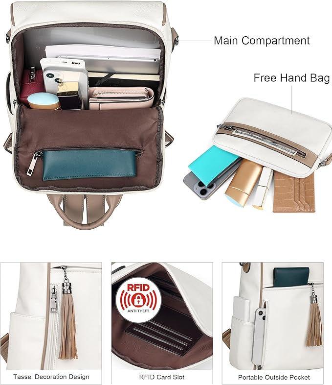 FADEON Leather Backpack Purse for Women Designer Travel Backpack Purses PU Fashion Ladies Shoulder Bag with Tassel